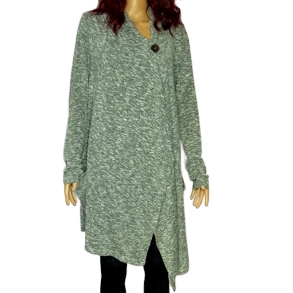 Bobeau One Button Cardigan/Wrap an Asymmetrical Hem Heather Gray Size XL